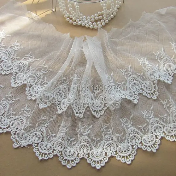 Buy White Bridal Lace Trim Embroidered Mesh Lace
