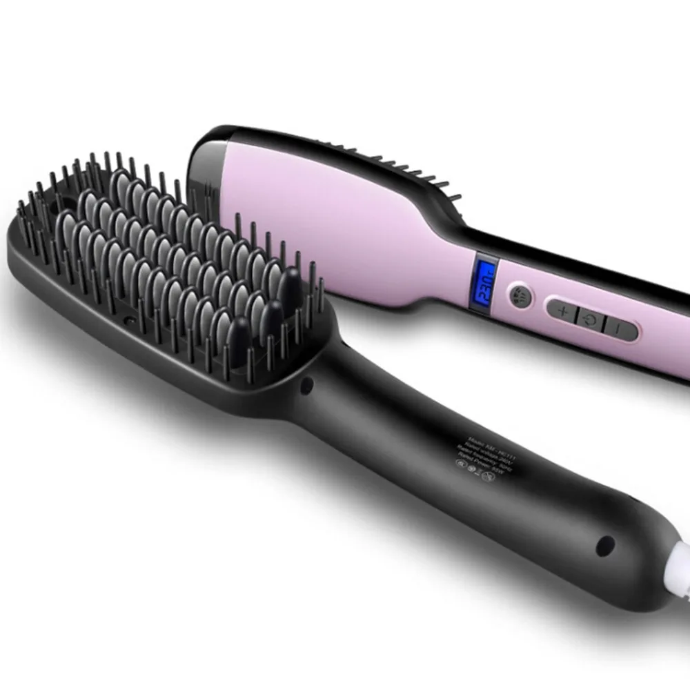 

Kemei Electric Ionic Vapor Steam Hair Comb Professional Fast Heated Straightener LCD Temperature Display Safe Combs Styler Tool
