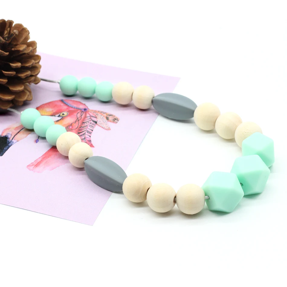 Silicone teething necklace Food grade Soft beads necklace baby chewing