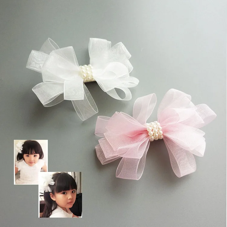 Милые новые белые ленты жемчужные аксессуары для волос в Корейском стиле принцесса заколки для волос девушки банты с цветами заколка с украшениями детский подарок головной убор