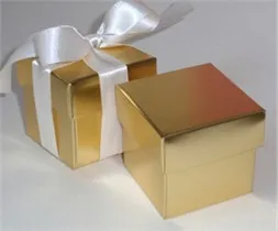 Georgeous Gold Color Wedding Favor Box  With white  ribbon 50PCS/LOT party gift favour candy box
