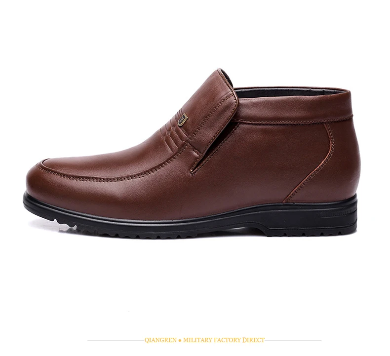 QIANGREN/мужские зимние ботинки в стиле милитари из натуральной кожи; зимние ботинки на открытом воздухе; цвет черный, коричневый; повседневные лоферы; слипоны