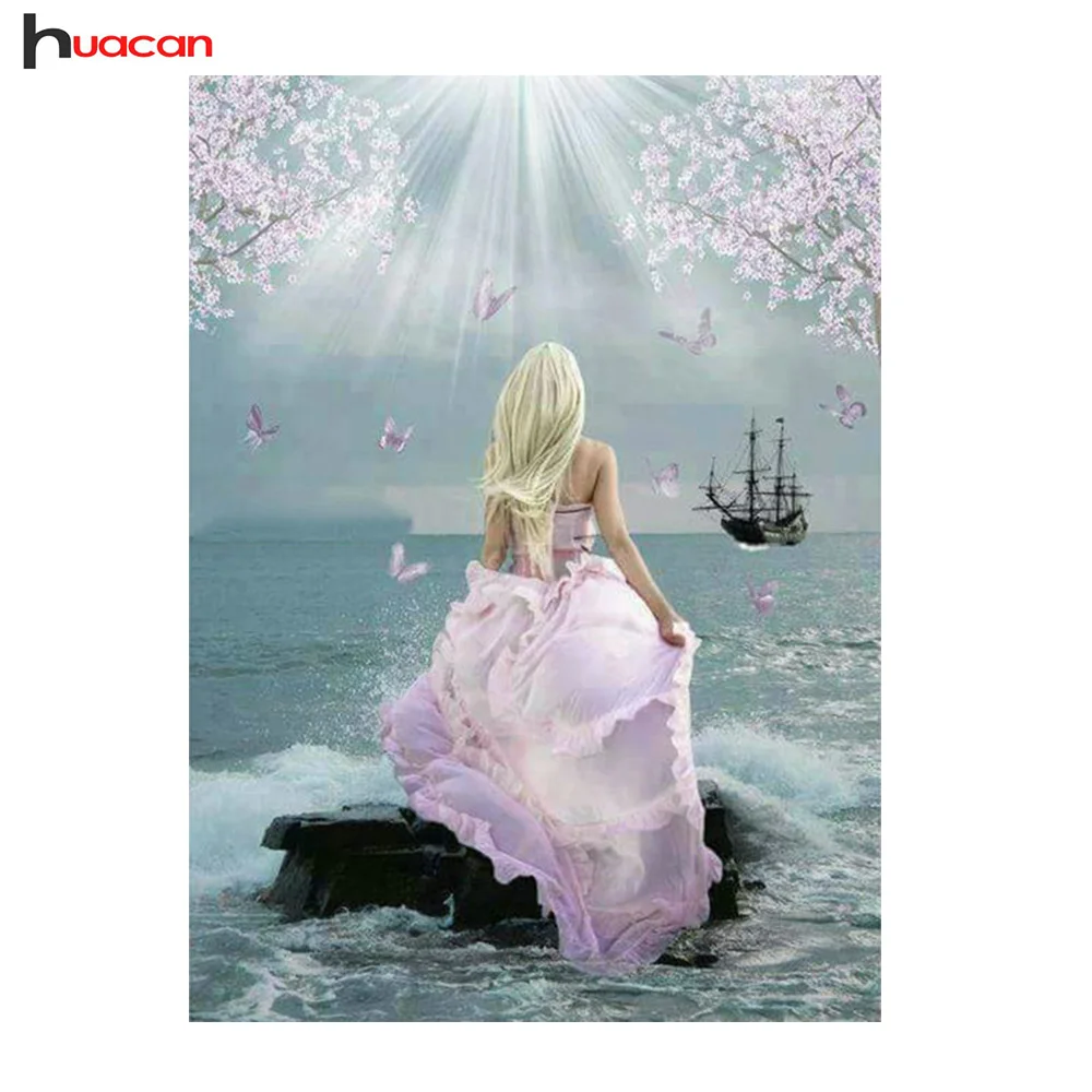 

HUACAN Diamond Embroidery Woman Full Round Drill Diamond Painting Cross Stitch Sea Mosaic Diy Kit Home Decor