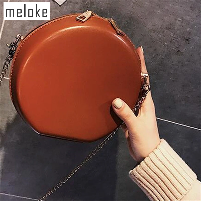 

Meloke 2018 hot women round shaped shoulder bags casual mini phone bags for girls cross body bags with chain drop shipping MN969