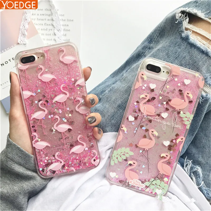 

Glitter Quicksand Case For iPhone 7 8 Case 6s 6Plus TPU PC Cover For iPhone 7Plus X Flamingo Hard Plastic Coque For iphone 6