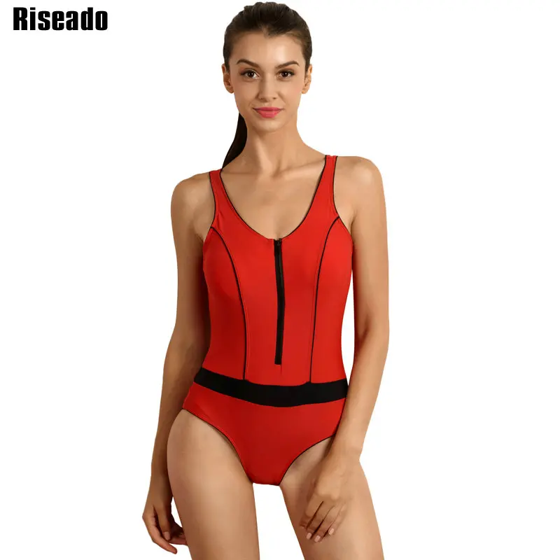 online Riseado Marca 2018 Swimsuit de Uma Peça Com Zíper Mulheres Swimwear dos Esportes das Mulheres Terno de Natação Maiôs Bandagem XXL