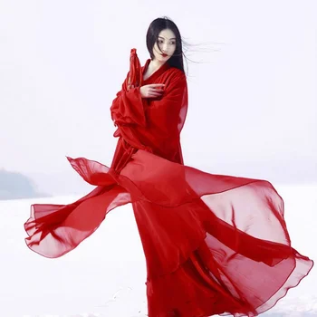 

Retro Womens Red Fairy Long Dress Hanfu COSTUME ANCIENT Dresses Red Full Length