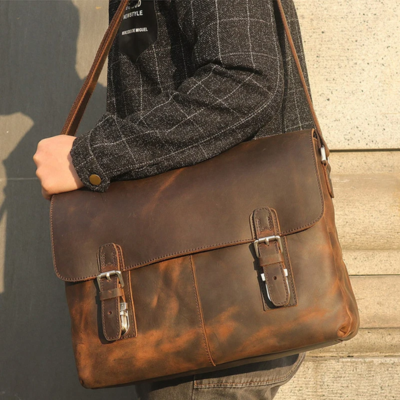 Новая высококачественная мужская кожаная сумка на плечо с изображением Crazy Horse, мужская сумка-мессенджер, сумка-портфель через плечо, сумка для ноутбука