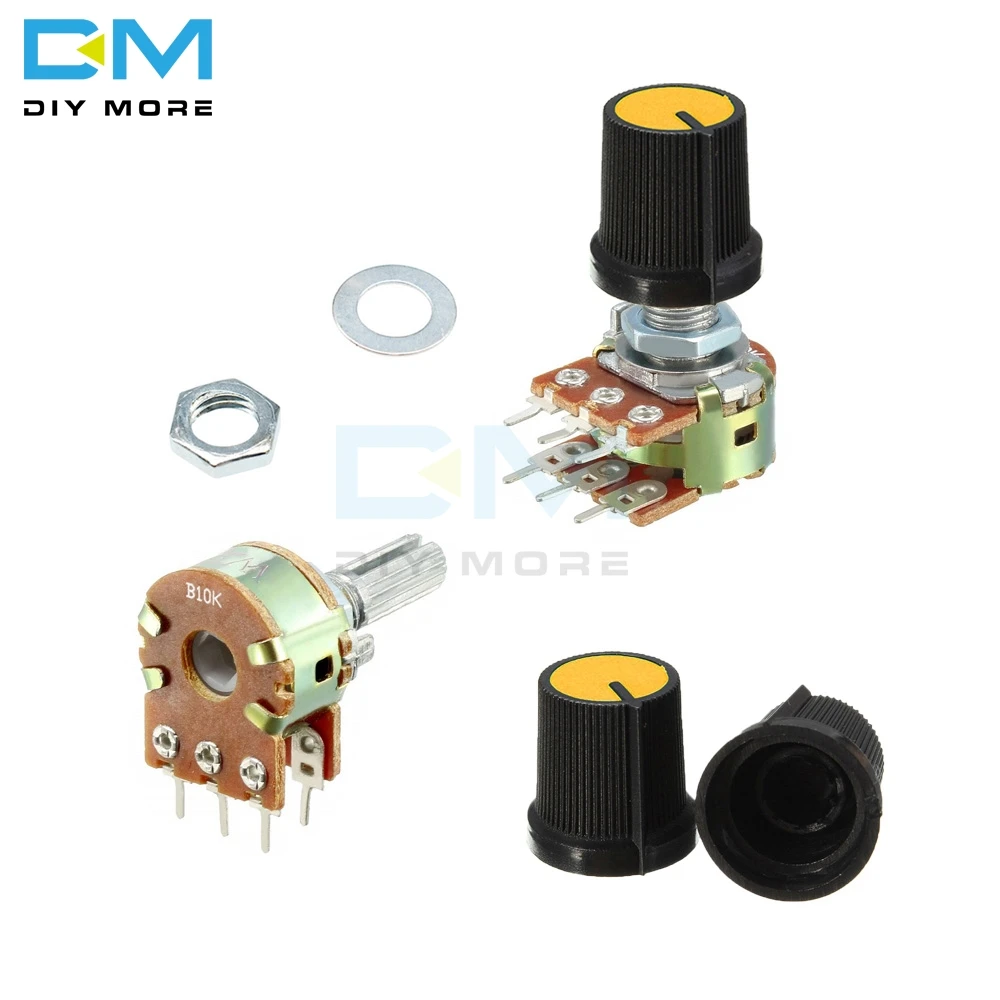 

5PCS Potentiometer B1K B2K B5K B10K B20K B50K B100K B250K B500K B1M Resistor Linear Taper Rotary Cap Knob Ohm Electronic