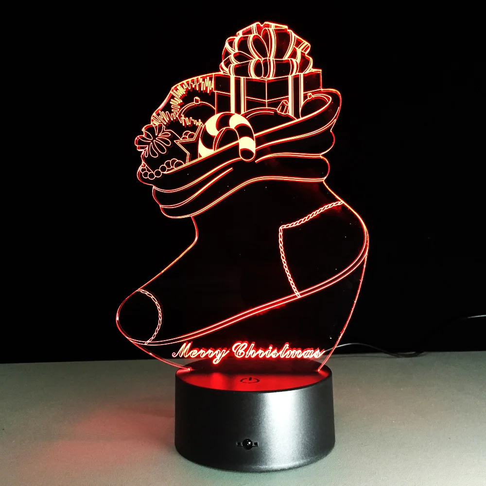 Christmas Socks 3D Visual Lighting 7 Colors Changing Creative Touch