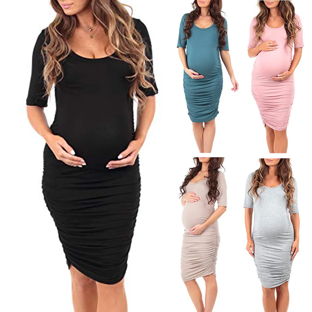 

Women Maternity Dresses Elegant Sexy Solid Short Sleeve Dress maternity gown cotton ropa embarazada Pregnancy Dresses Plus Size