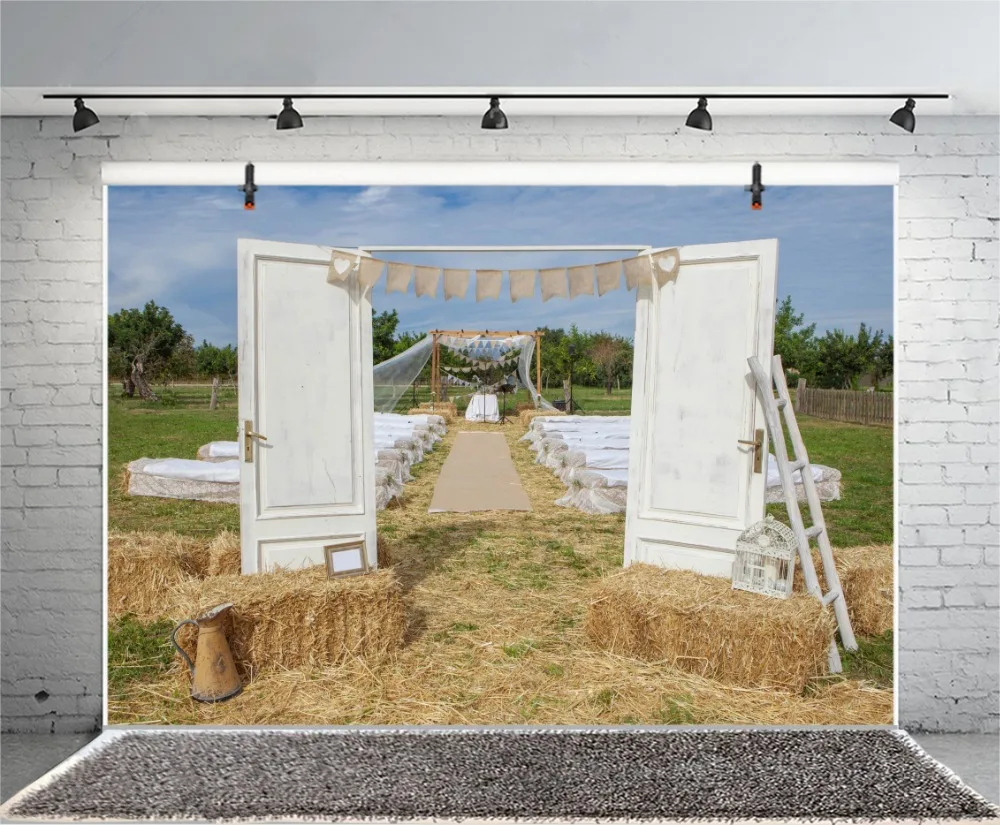 Laeacco Свадебные сценические фермы сена серая дверь Лестница Открытый живописные Фото фоны для фотографий фоны для фотостудии