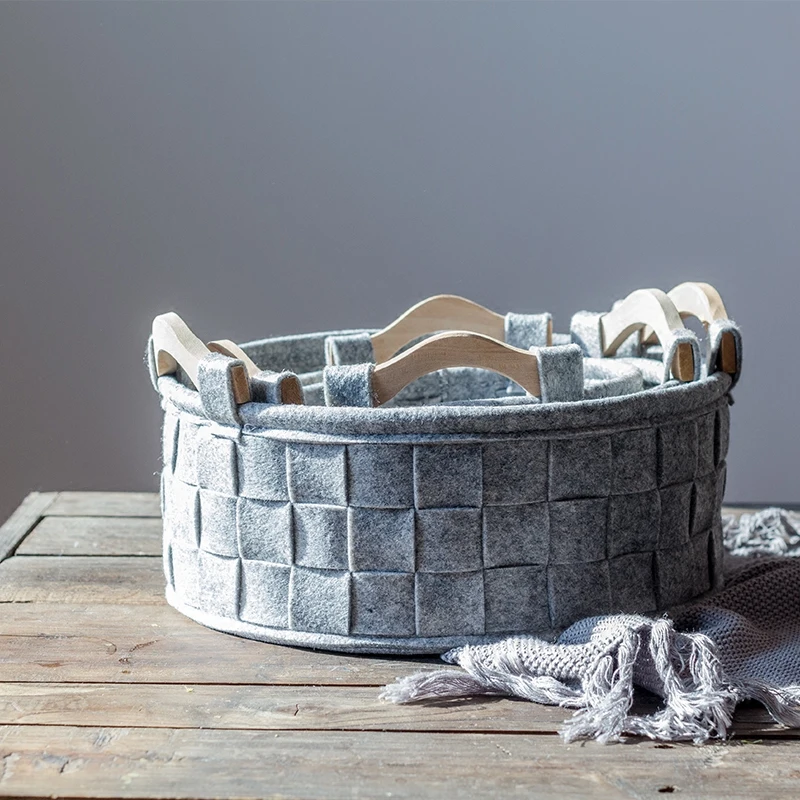 Newly Handmade Round Felt Desktop Laundry Basket Home Office 1pcs Portable Toy Snack Storage Basket Cosmetics Underwear Baskets