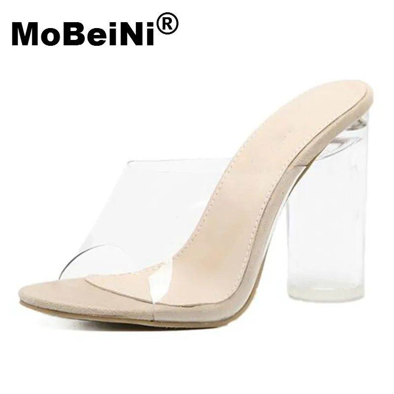 

MoBeiNi New Fashion Transparent PVC Crystal With Women High Heels Sandals Summer Casual Roman Woman Sandals Gladiator Sandals