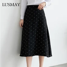Новое поступление Женская большая свободная Юбка шифоновая Маленькая в горошек Высокая талия длинная Повседневная узкая юбка модная женская одежда