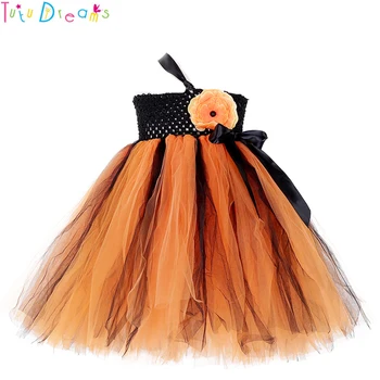 

Halloween Carnival Pumpkin Kids Tutu Dress Black Orange Girl Fall Autumn Sunflower Witch Cosplay Costume Photos Clothes Outfit