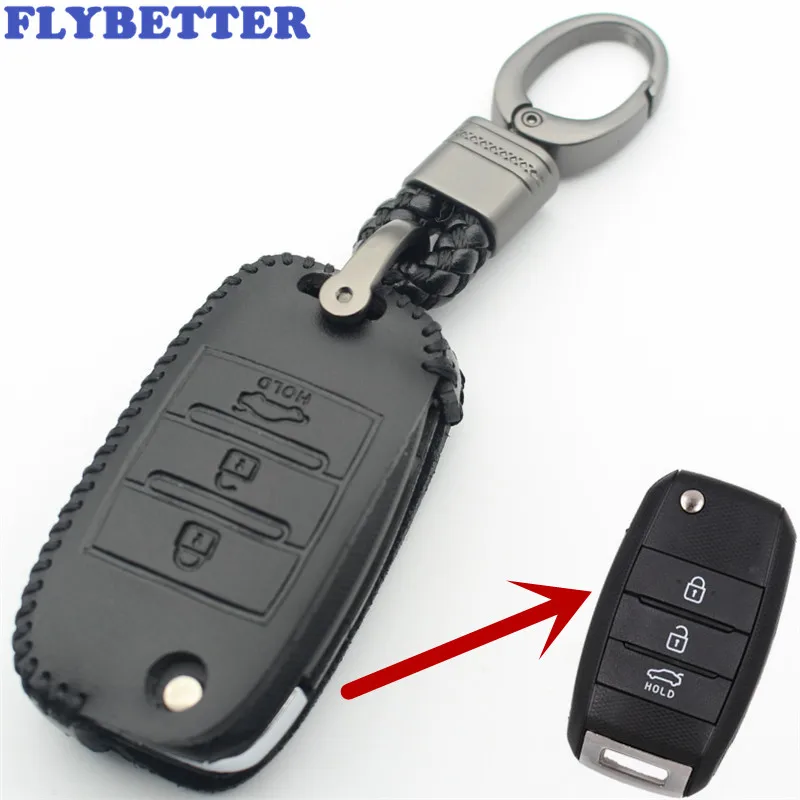 

FLYBETTER Genuine Leather 3Button Flip Key Case Cover For Kia Optima/Sorento/Soul/Carens/Sportage/K3/K5 Car Styling L257