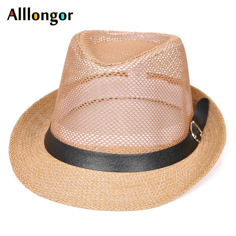 Panama Mesh Belt Jazz Hat Men 2020 New Summer Women Beach Straw Caps