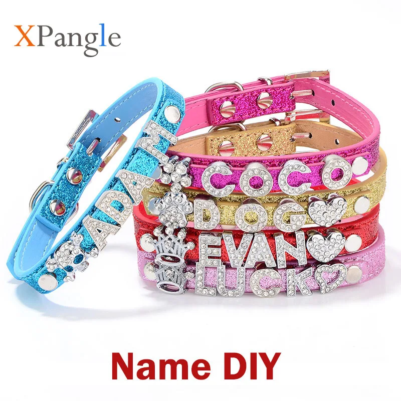 

Personalized Dog Collar Tag Name Custom Rhinestones Dog Collars for Small Medium Dogs Cats Leather Necklace Bulldog Accessories