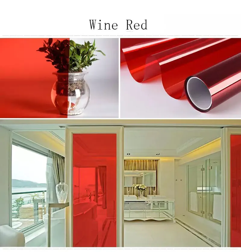 Витражная плёнка на стекла, окна наклейки Цветной изоляции солнцезащитный крем мембрана bi-Цвет прозрачный зеркальный клеящая стеклянная - Цвет: 10x100cm Wine Red