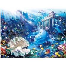 Алмазная живопись 5D «сделай сам» на заказ Вышивка крестиком полный квадратный круглый дельфины Море картины по номеру Алмазная вышивка StickerZP-1041