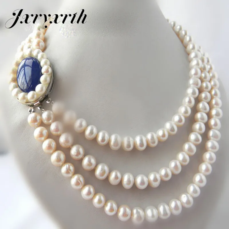 

Jxryxrth2018 New Women's fashion 3Strands 10mm White Round Freshwater Pearl Necklace'' Gift AAA917
