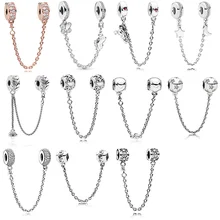 Серебряный бисер очарование Любовь цветок звезда кристалл безопасный ограничитель открывания двери цепь шарик для 925 Pandora Шарм Браслеты& Браслеты ювелирные изделия