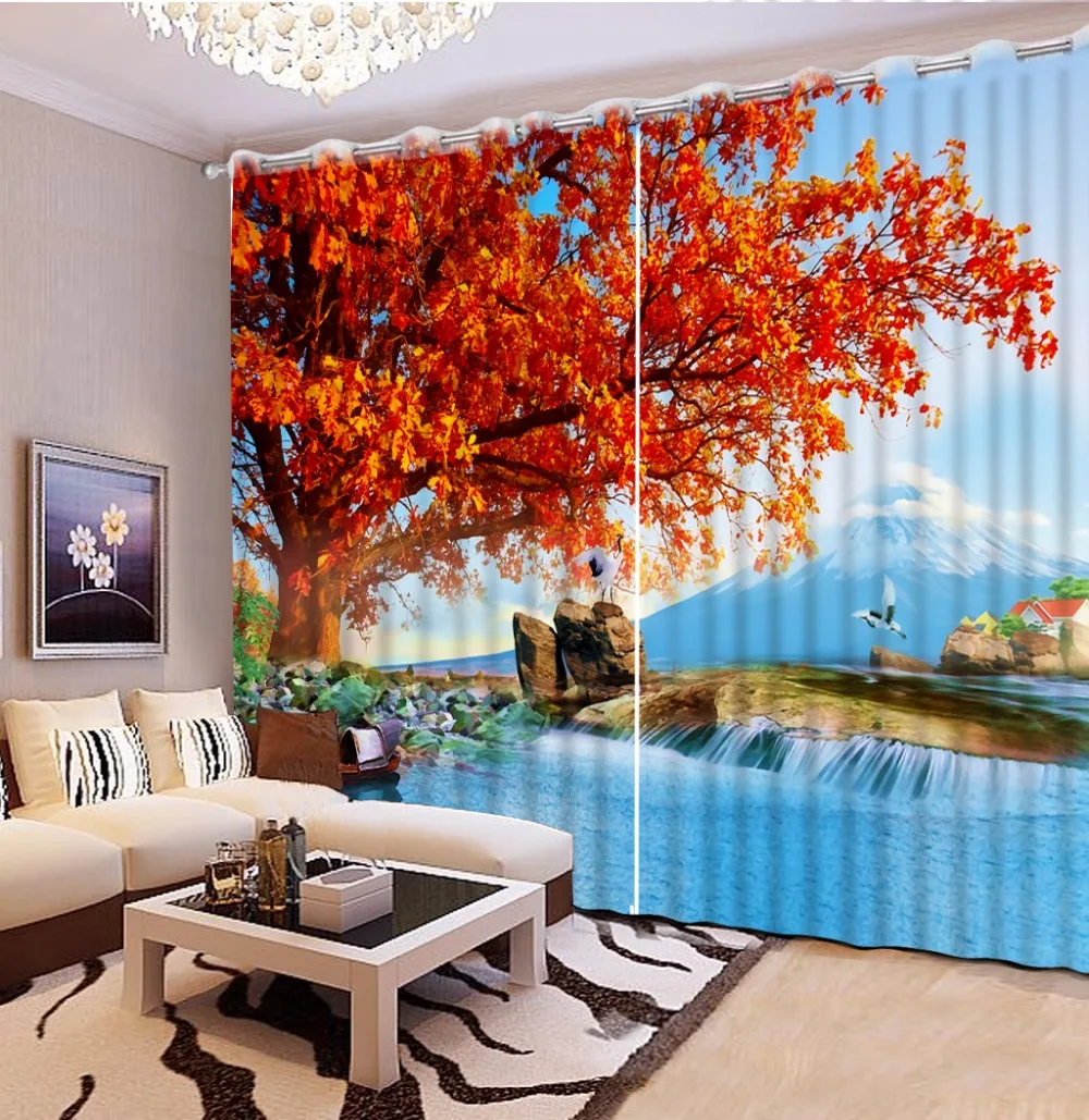 3d الستار تخصيص حجم النفط اللوحة الصورة القيقب هيل السرير مكتب فندق غرفة المعيشة غرفة cortinas ستارة الديكور