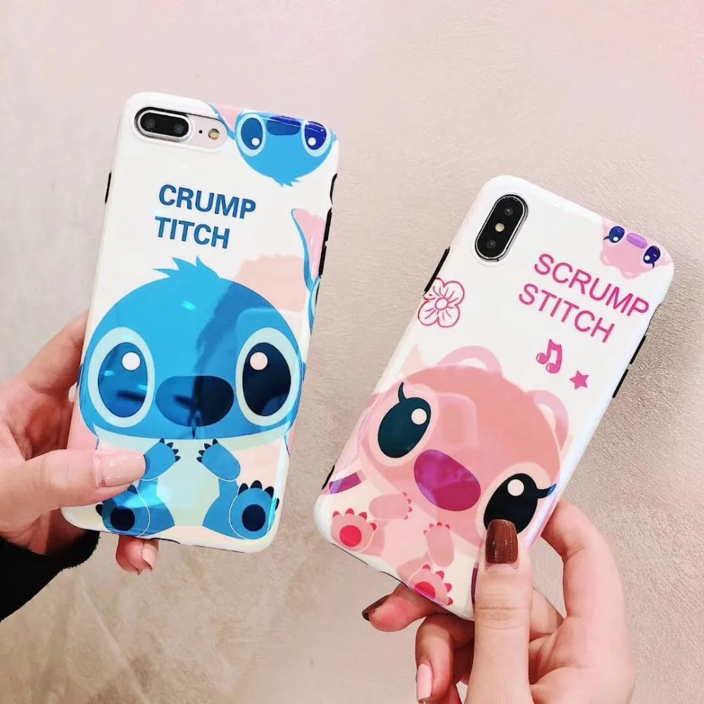 

Blu-ray Japan cartoon cute stitch couple high quality silicone soft caver case for iphone 6 7 8 plus X XR XS MAX phone cases