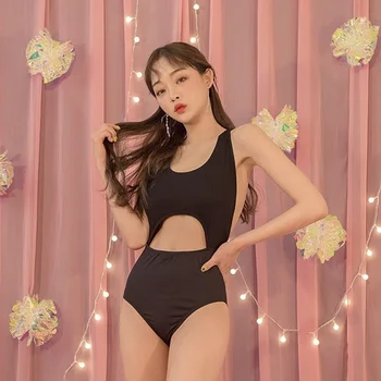 

Women's One Piece Swimsuit Solid Wasit Hollow Backless Bandeau Wireless Padded Bathing Suit Swimwear