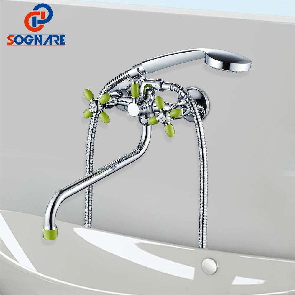 

SOGNARE Modern Bathtub Faucets A Set 30Cm Length Outlet Rotated Bath Mixer Tap Brass Body Shower Faucet For Bathroom Water Mixer
