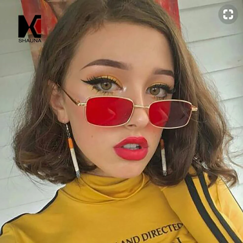 

SHAUNA Fashion Women Rectangle Sunglasses Retro Metal Frame Men Clear Yellow Lens Shades UV400