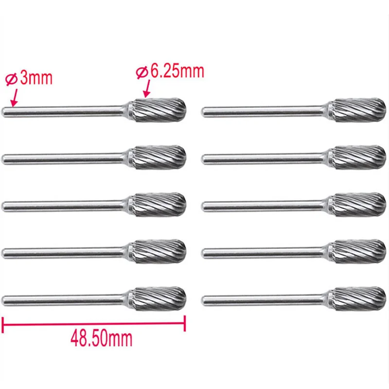 10pcs/set 3*6mm Polishing Head Tungsten Carbide Rotary Cutters Carving Milling Cutter For Woodworking Carving Rotary Tools