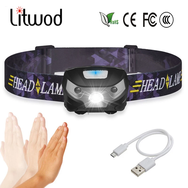 

Litwod Z20 LED Rechargeable Running Headlamp 3000Lumen Body Motion Sensor LED Headlamp Camping Flashlight With USB