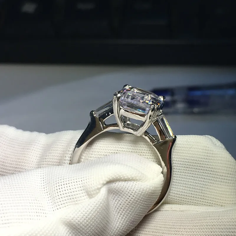 QYI 3 ct Emeral Cut 925 пробы серебряные кольца модные женские обручальные ювелирные изделия Циркон женский свадебный цветок на палец кольца подарок