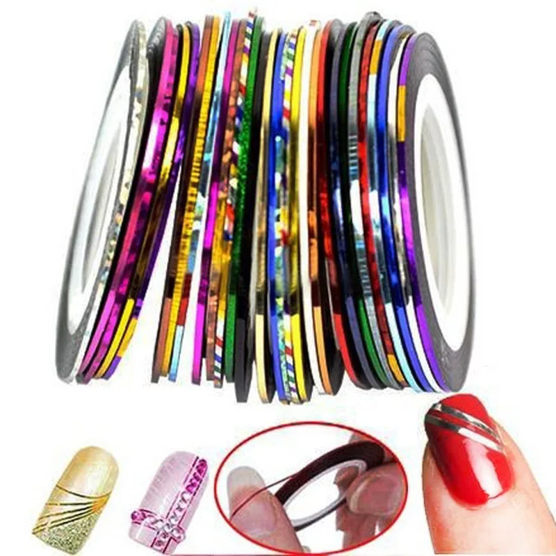 

30Pcs /Bag 1mm Mixed Colors Radium Nail Line Sticker Roll Striping Tape Line Nail Art Decoration Sticker Adhesive Art Stick