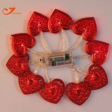 10LED fairy lights valentine’s day red heart shape light party wedding lighting Christmas lights Metal metallic 3V battery box