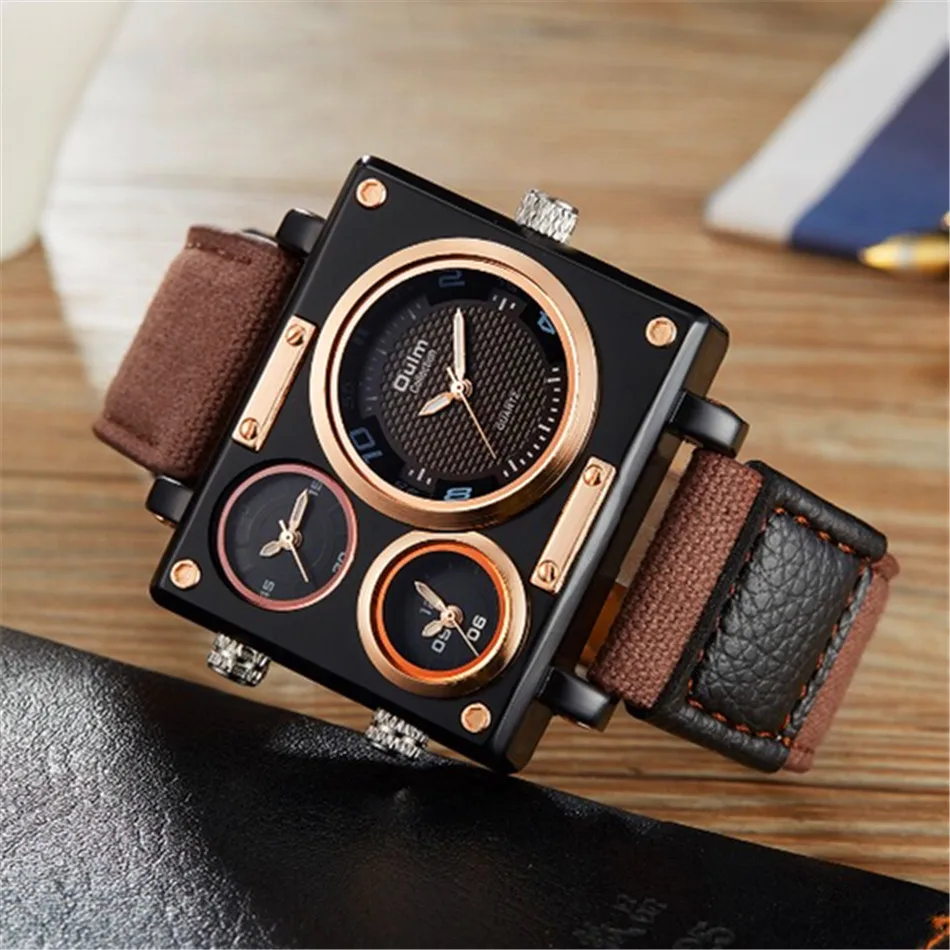 Cool Big Wrist Watch Men Brand Oulm 3595 Fashion Canvas Strap Multiple