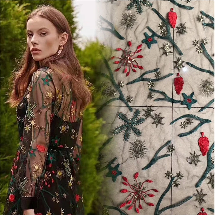 

Fashion women's embroidery fabric mesh yarn embroidery lace starfish seaweed three-dimensional embroidery gauze mesh fabric