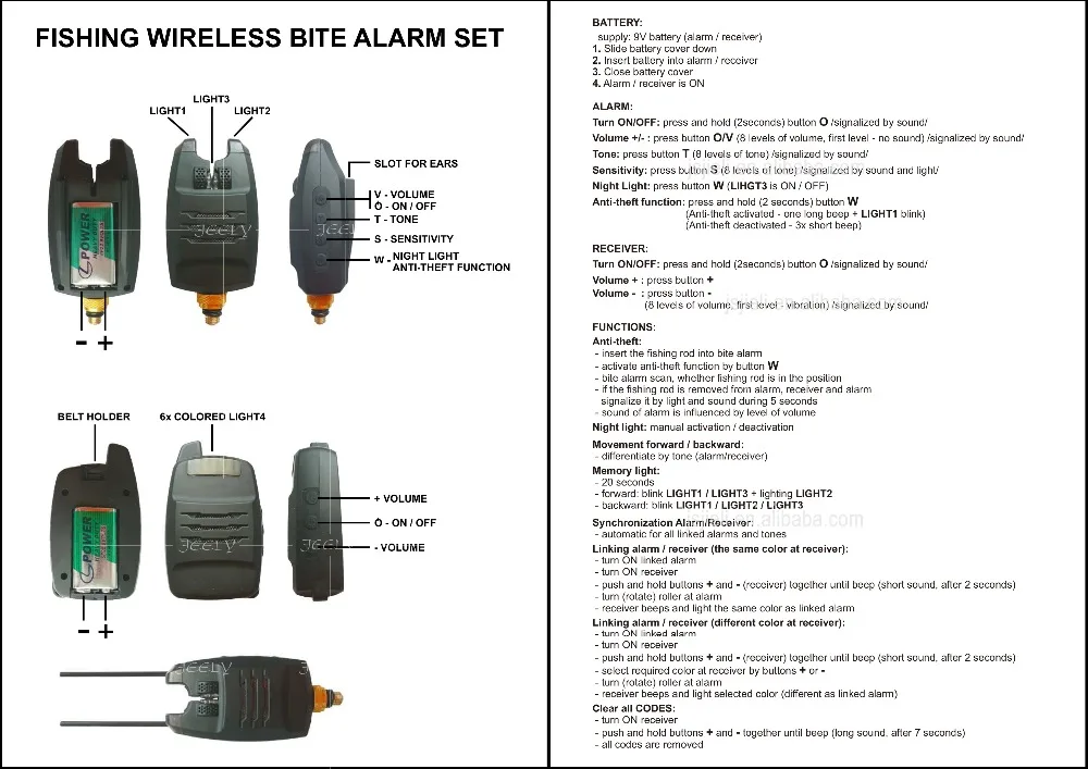 Jeely 6+ 1/4+ 1 комплект сигнализации для ловли карпа, звуковой и светодиодный беспроводной индикатор тревоги для рыбалки, Электронный индикатор с зацепом