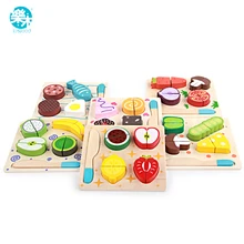 Logwood Wooden toys wooden kitchen cutting fruit and vegetables board real life toy 6 models kid children Educational baby toys