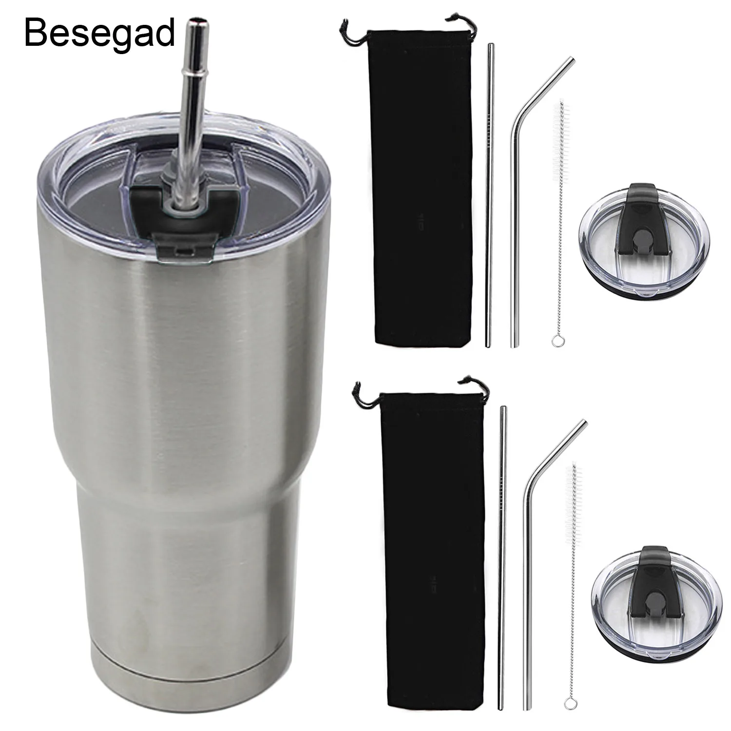 Behogar 1 шт. защита от проливов Сменные крышки тумблера + 2 шт. соломинки из нержавеющей стали + 1 шт. чистящая щетка + 1 шт. мешочек для Йети