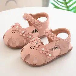 Лето 2019 сладкий для маленьких девочек принцесса цветок кроватки младенческой малыша на мягкой подошве из искусственной кожи обувь Санд