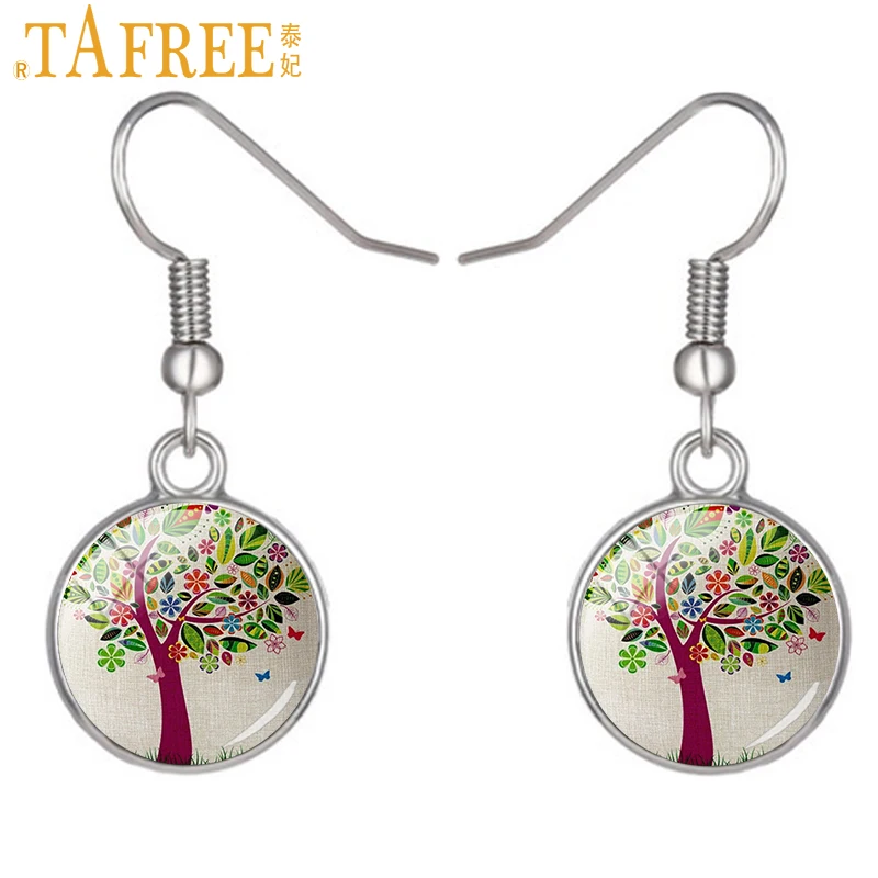 

TAFREE Life Green Tree Dangle Earrings Lovely Butterfly Florals drop earrings Trees picture Flowers Plants jewelry A787