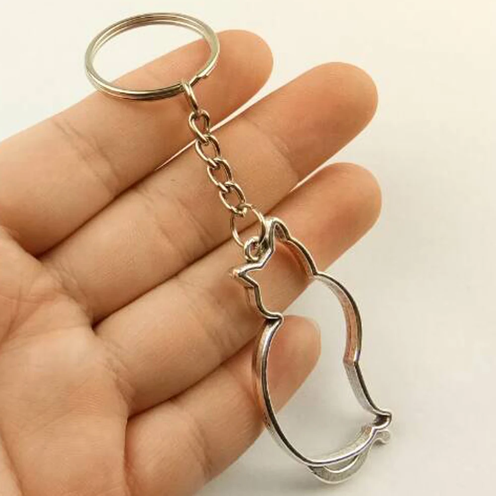 

Free shipping Creative Key Chain Ring Key Ring Silver Hollow Cat Key Chain Pendant Gift Tool Men Car Accessories
