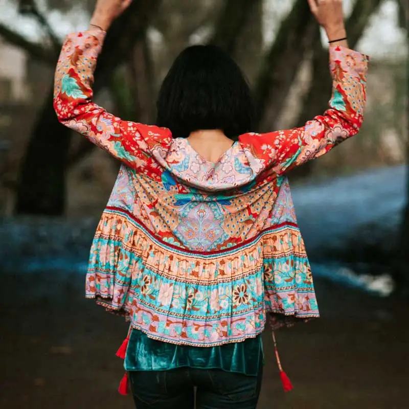 

BOHO INSPIRED floral print kimono blouse V-Neck tassel tied long Sleeve blouses shirts women bohemian shirt chic blusas 2018