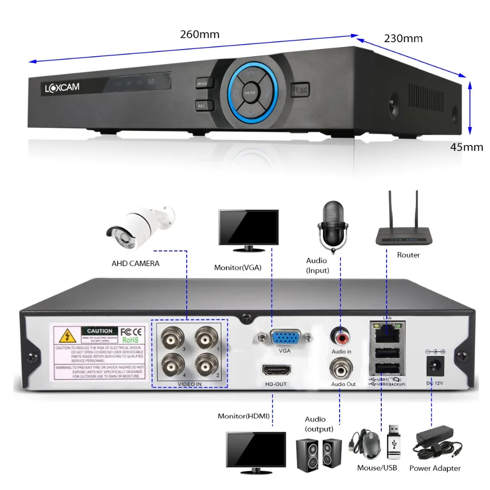 LOXCAM h.265 4CH HDMI 1080P dvr комплект 4 шт. 960P Металл IP66 Водонепроницаемая уличная камера CCTV камера система видеонаблюдения Комплект