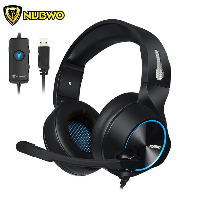 NUBWO N11 PC Gamer игровая гарнитура Casque 7,1 канальный звук проводные USB наушники с микрофоном Регулятор громкости светодиодный для компьютера - Цвет: Blue No Retail Box