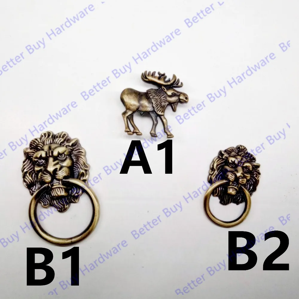 Single Hole Antique Bronze Lion Head Deer Dresser Knobs Modern
