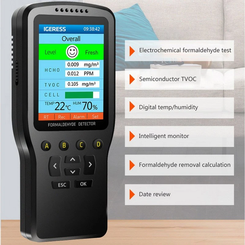 

HCHO Formaldehyde Detector with Temperature Humidity Meter Air Quality Monitor TVOC Meter Tester Indoor Accurate Measuring PPM